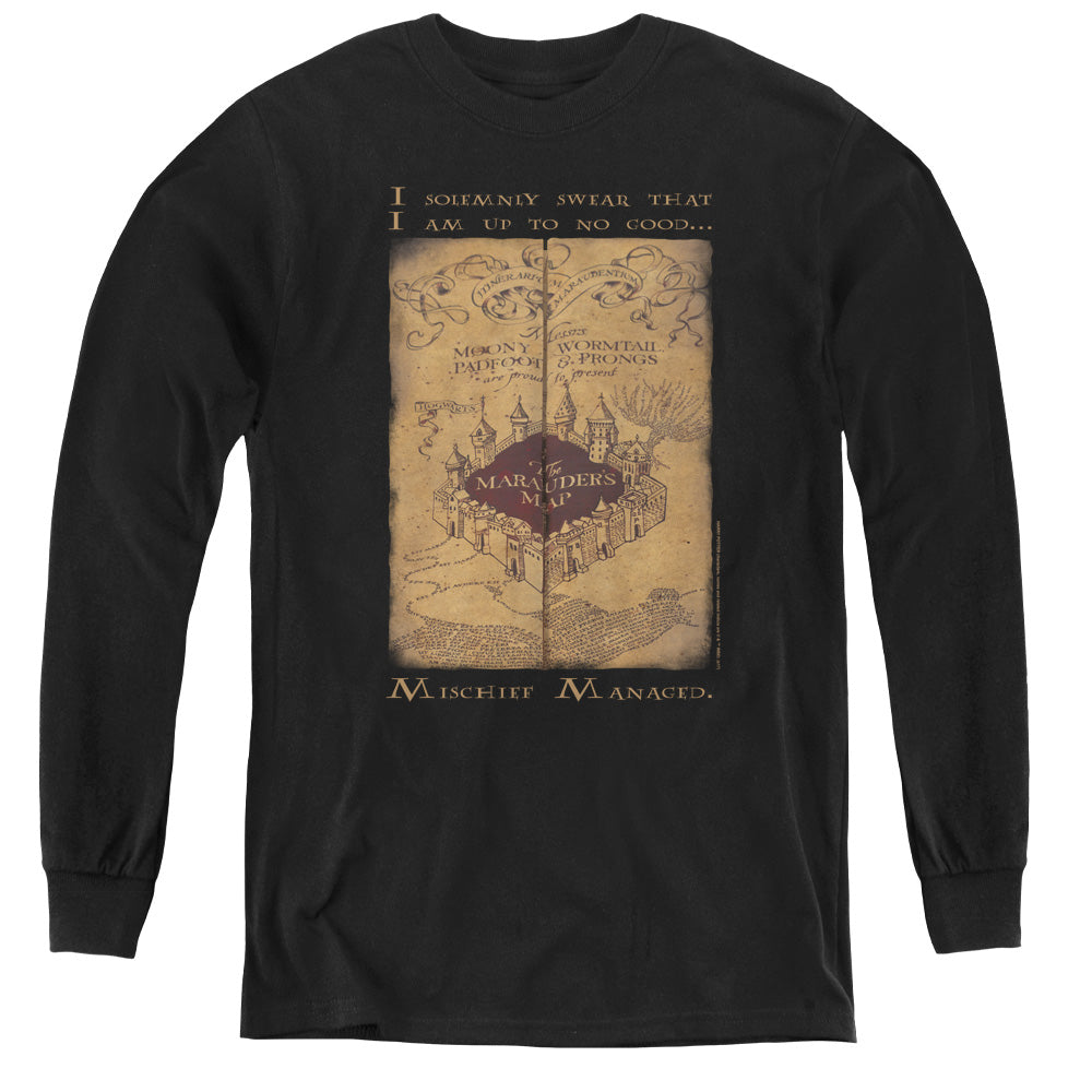 Harry Potter Marauders Map Words Long Sleeve Kids Youth T Shirt Black Officially Licensed