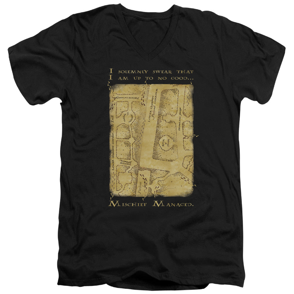 Harry Potter Marauders Map Interior Words Mens Slim Fit V-Neck T Shirt Black Officially Licensed