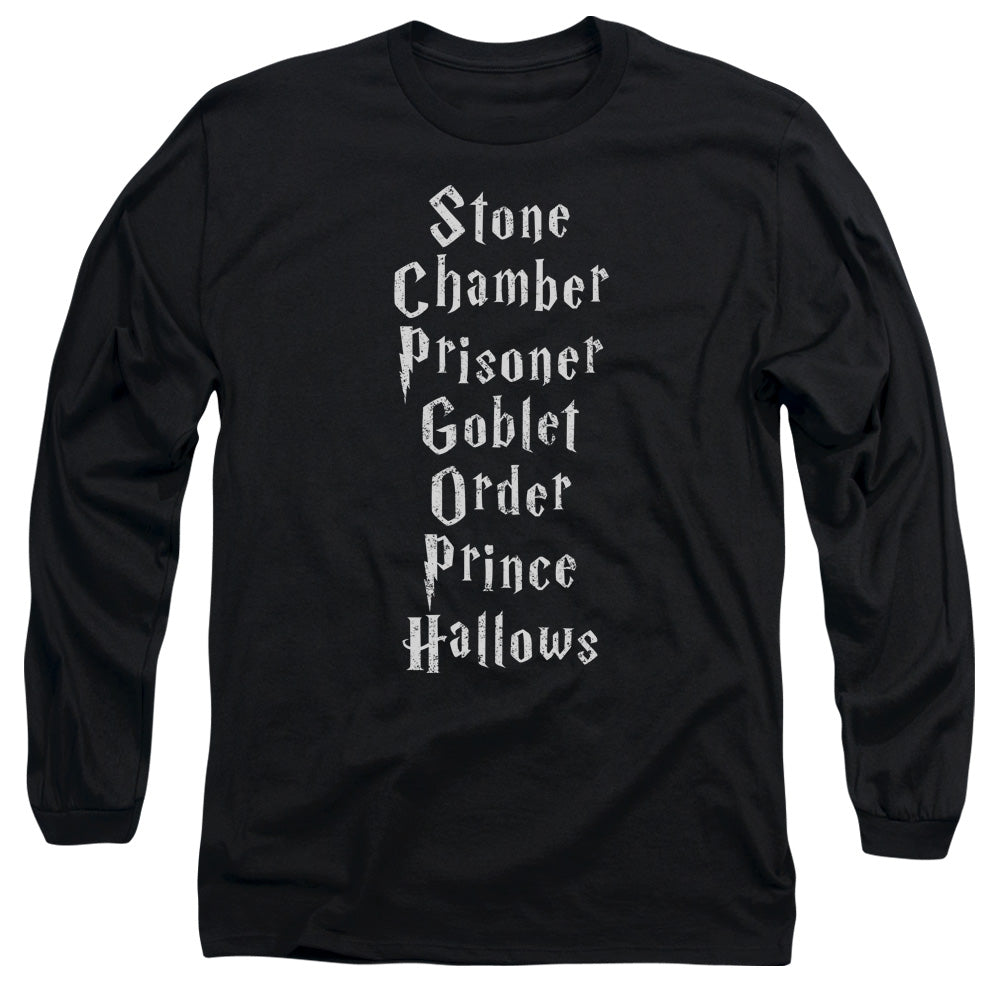 Harry Potter Titles Mens Long Sleeve Shirt Black Officially Licensed Officially Licensed