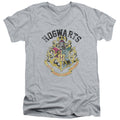 Harry Potter Hogwarts Crest Mens Slim Fit V-Neck T Shirt Athletic Heather Officially Licensed