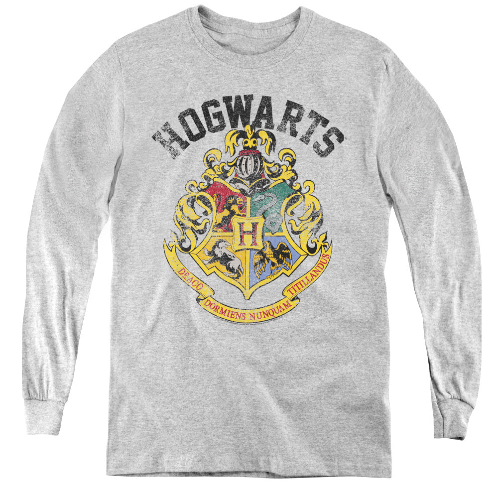 Harry Potter Hogwarts Crest Long Sleeve Kids Youth T Shirt Athletic Heather Officially Licensed