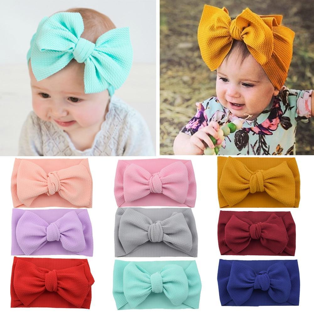 Fashion Trend Big Modern Baby Bow Accessories For Toddler Girls In Solid Bow Hairband Stretch Turban Knot Head Wrap Color  for Kids