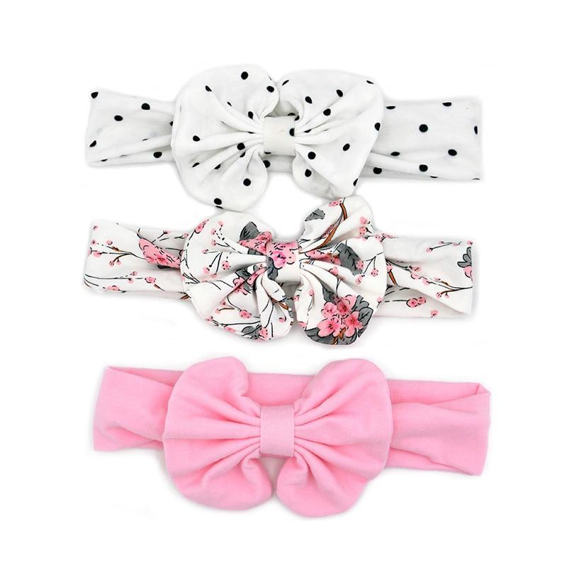 Modern 3PCS Set Floral Bows Baby Headband Dot Bowknot Cotton Hair Band Girls Hair Accessories For Girls