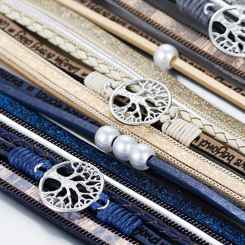 Handmade Luxury Fashion Modern Amazing Charm Pearl Life of tree Leather Bracelets For Women And Man