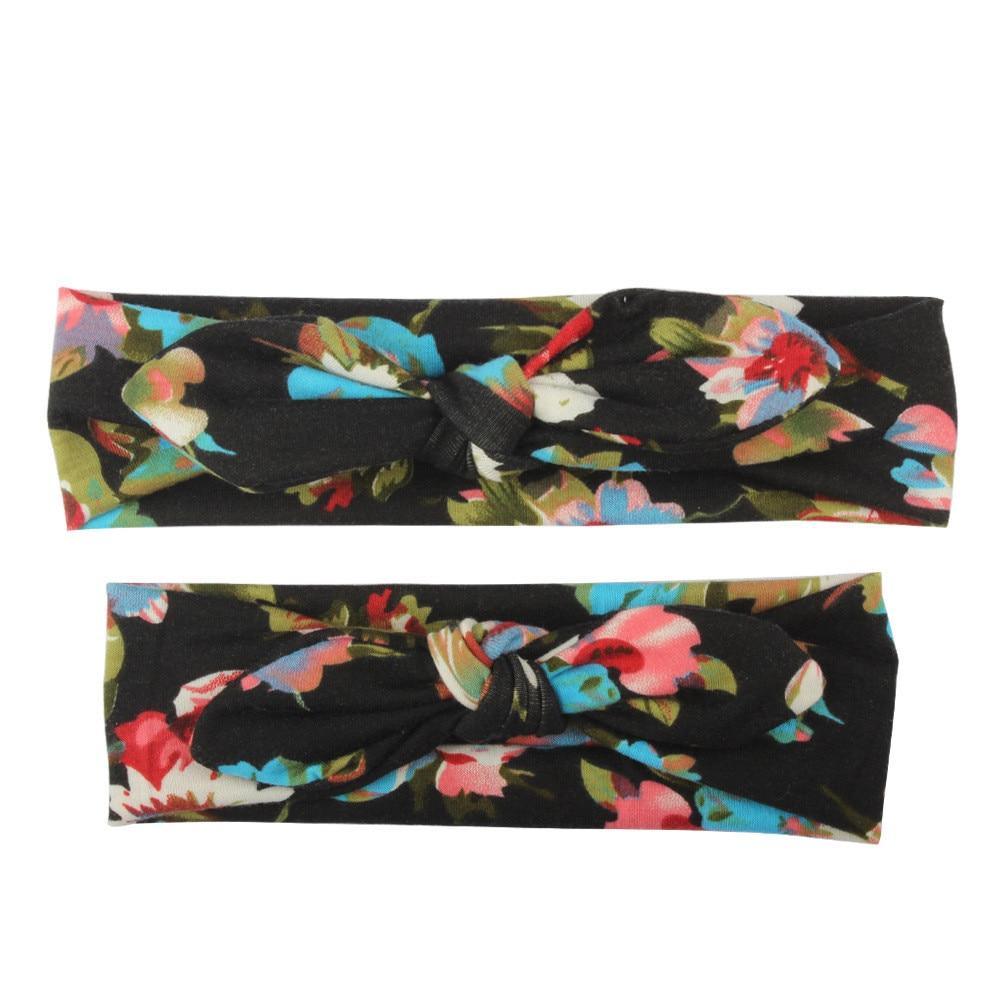 Modern Handmade Mother Baby Turban Matching Headband Mom Daughter Rabbit Ears Headbands Floral Print Bow