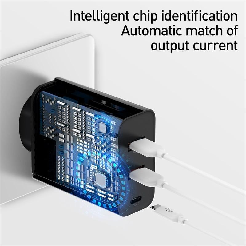 3 Ports USB Fast Charger 60W Support Quick Charge  Type-C PD Charger QC 4.0 3.0 Phone Charger