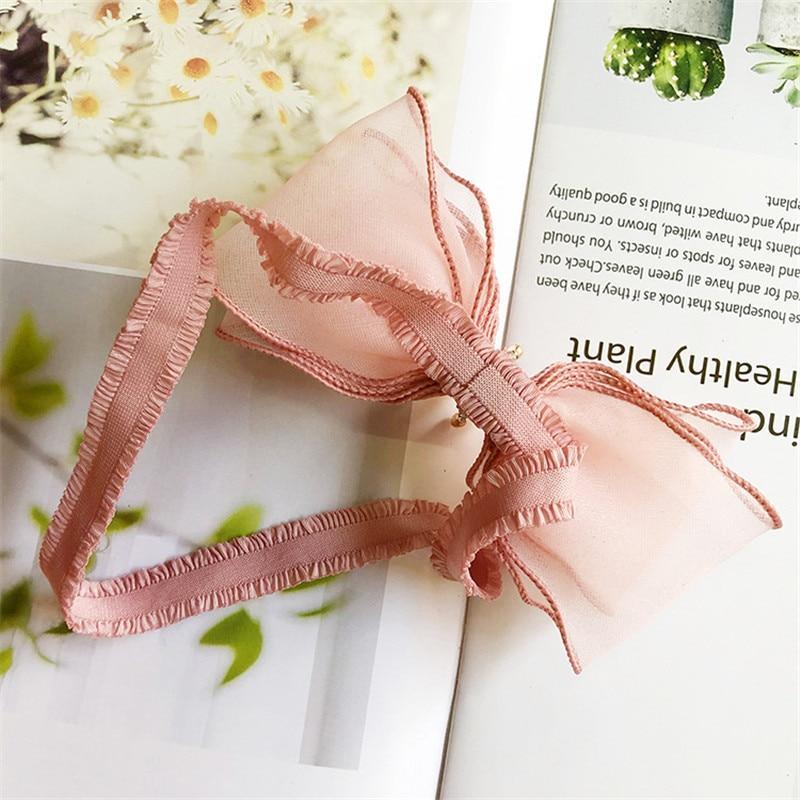 Luxury Modern Pearl Handmade Baby Girls Bowknot Crown Headband Lace Elastic Hair Band Bow For Girls Baby