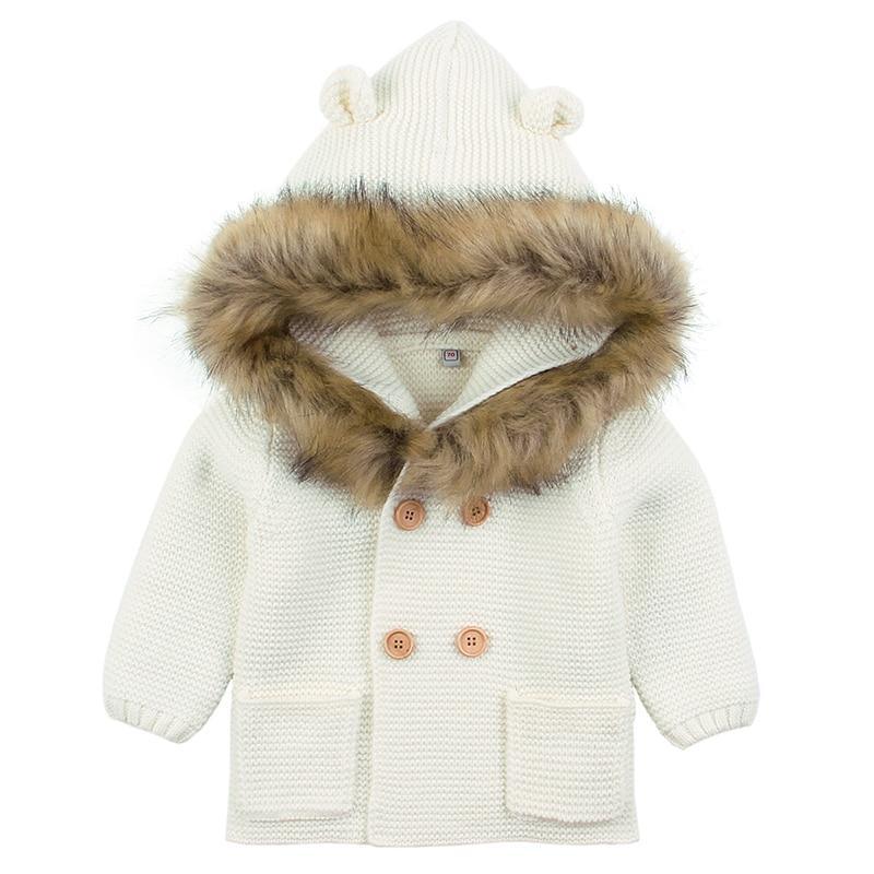 Modern Winter Warm Knit Cardigan Long Sleeve Hooded Sweaters for Newborn Infant Jacket And Coat Combination Clotes