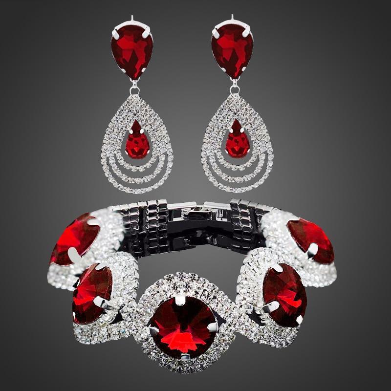 Modern NEW Trend Luxury  Woman Elegant Wedding Bridal Jewelry Sets For Women Rhinestone Austrian Crystal Jewelry Set Bracelet Earrings Set