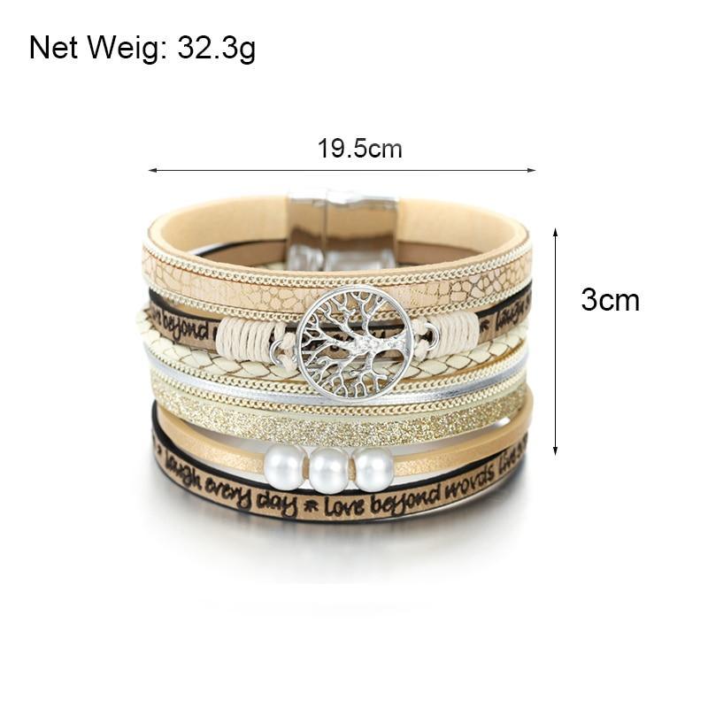 Handmade Luxury Fashion Modern Amazing Charm Pearl Life of tree Leather Bracelets For Women And Man