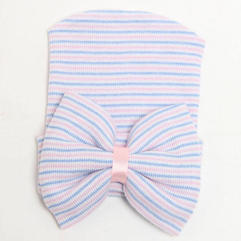 Newborn Baby Girls Striped Headband Headwear Toddler Soft Hat with Bow For Baby Girls