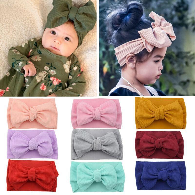 Fashion Trend Big Modern Baby Bow Accessories For Toddler Girls In Solid Bow Hairband Stretch Turban Knot Head Wrap Color  for Kids