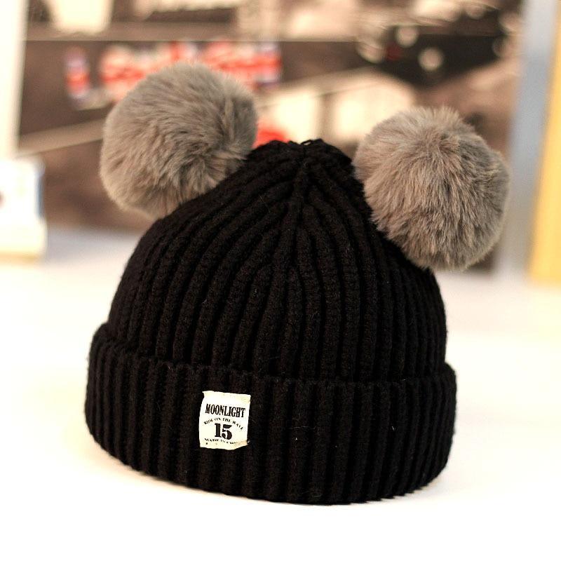 Modern Trend New Baby Beanies Hats Children Knitted Pompom Winter Autumn Cute Cap  Warm Girl Hat With Two Balls