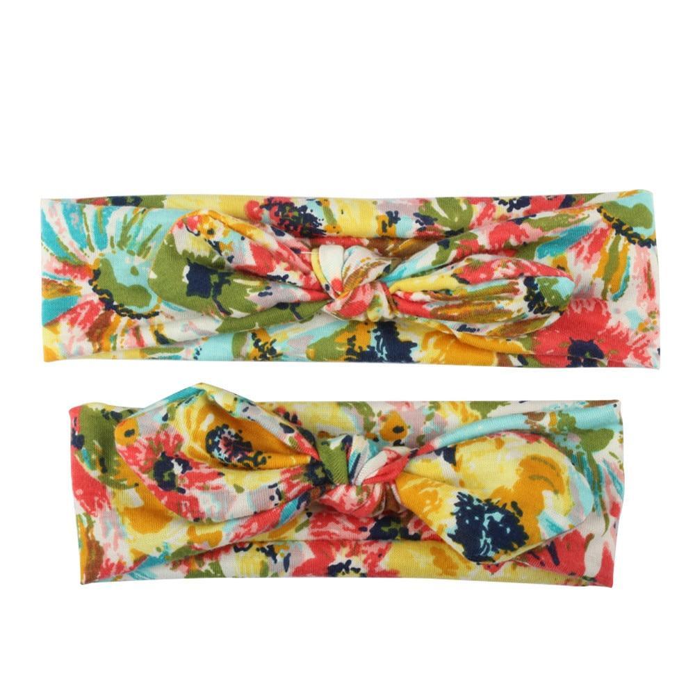 Modern Handmade Mother Baby Turban Matching Headband Mom Daughter Rabbit Ears Headbands Floral Print Bow