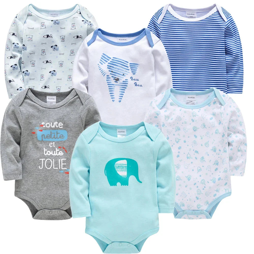3/6 PCS Kavkas Cotton Baby Bodysuit Long Sleeve Set for Newborn Boys & Girls 0–12 Months