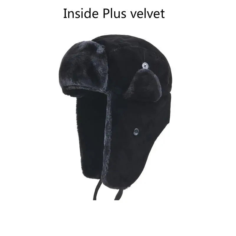 Bomber Hat Female Winter For Men Women Thick Warm Fur Velvet Cold Cap Male Snow Russian Ear Flap