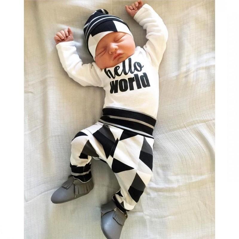 New Baby Boy Cotton Clothes Romper Jumpsuit set Infant Clothes For Newborn Baby Girl Clothing Set With Print Hello World