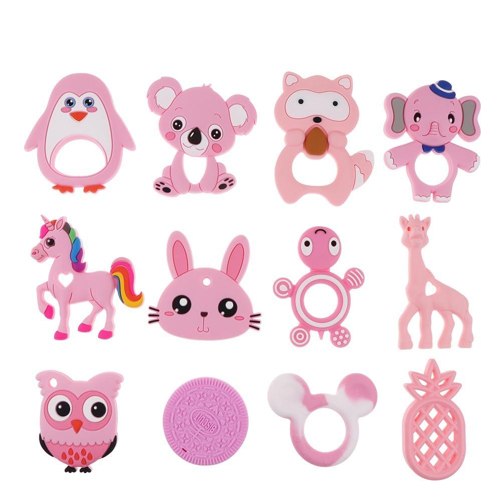 Baby Silicone Teethers BPA Free Teething Toy Animal Dog Koala Owl Elephant Baby Ring Teether Silicone Beads For Kids and Baby