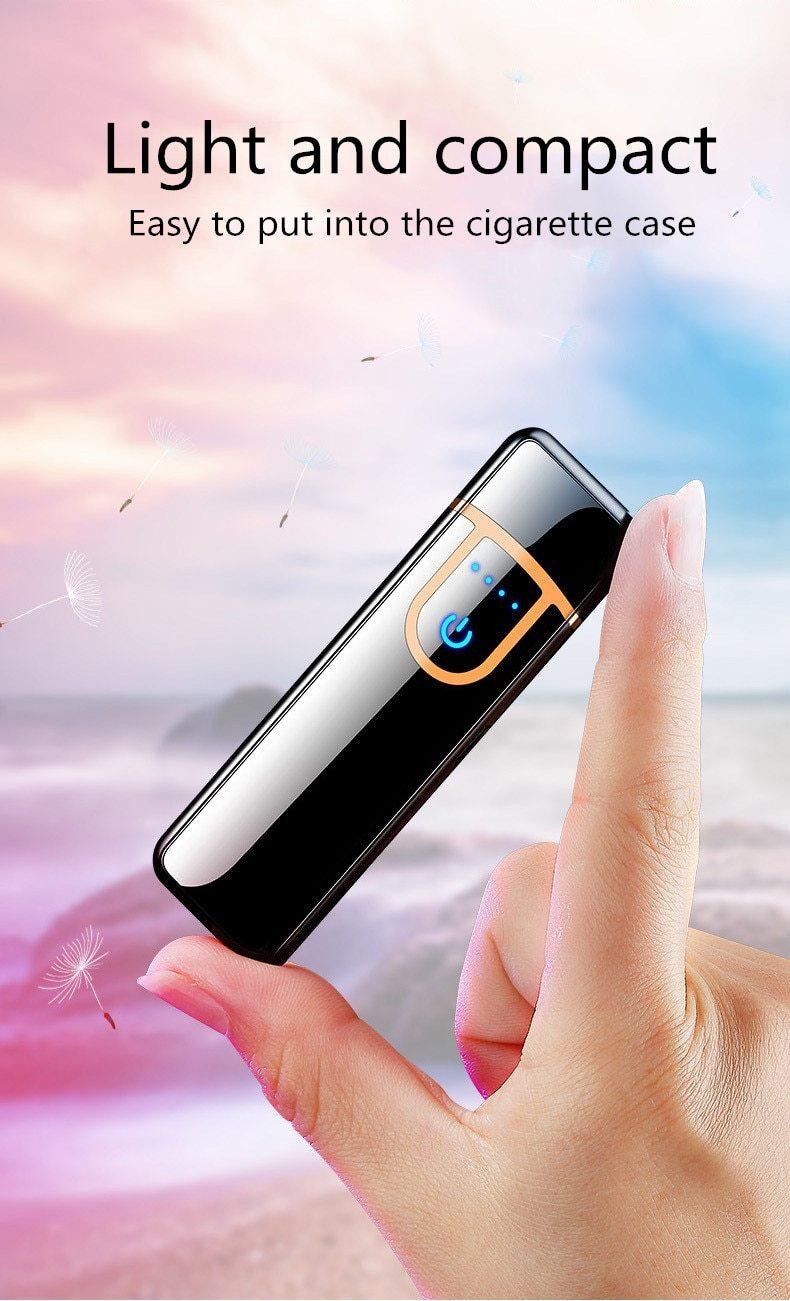 Luxury Modern USB Charging Electronic Lighter Windproof Slim Man Colorful Cigarette Lighter WIth Touch Sensor And Dragon Gravure Excellent for Gift