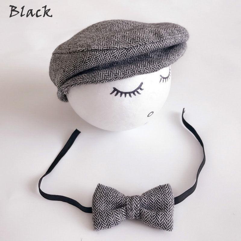 Modern Set Baby Newborn Peaked Beanie Cap Hat Bow Tie Photo Photography Prop Infant Boy Caps In elegant Modern Design