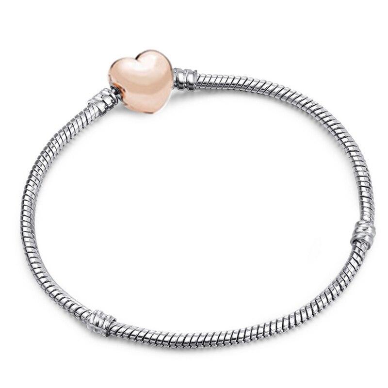 Luxury Modern High Quality Authentic Silver Color Snake Chain Fine Bracelet Fit European Charm Bracelet for Women With Heart and Star
