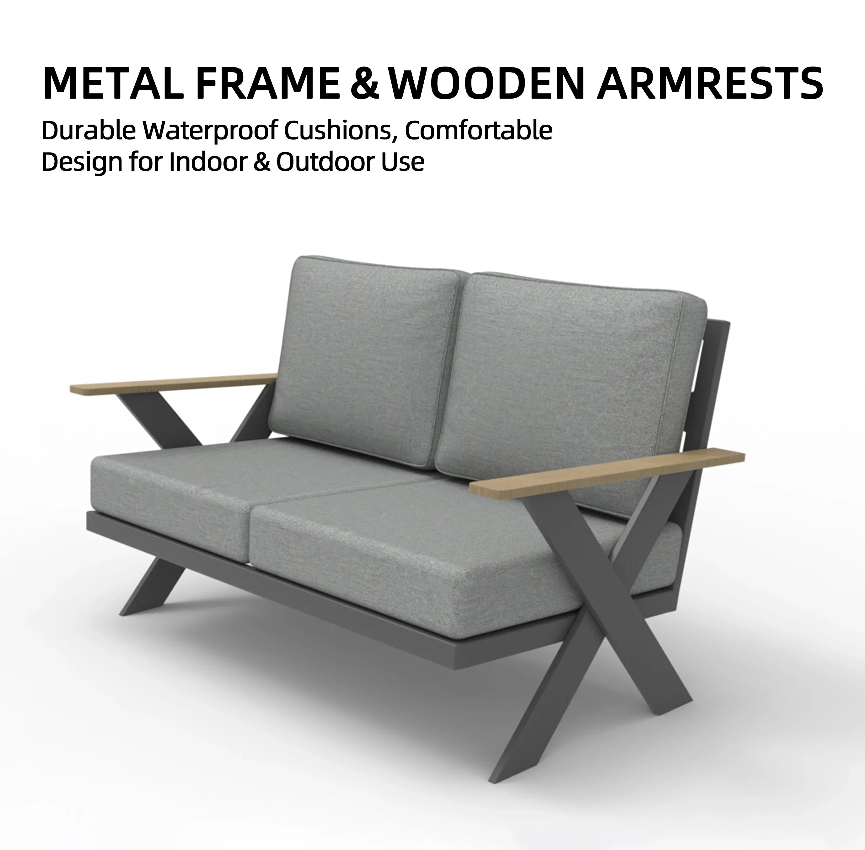 Modern All-Aluminum Outdoor Modular Sofa Set with X-Frame Design and Dining Table Freely Combinable for Farmhouse & Courtyard