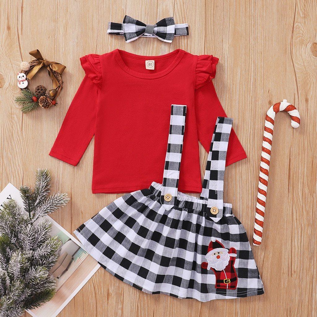 Cute Outfits Autumn Winter Plaid Suspender  Christmas Dress Clothing  Kids Girls Skirts