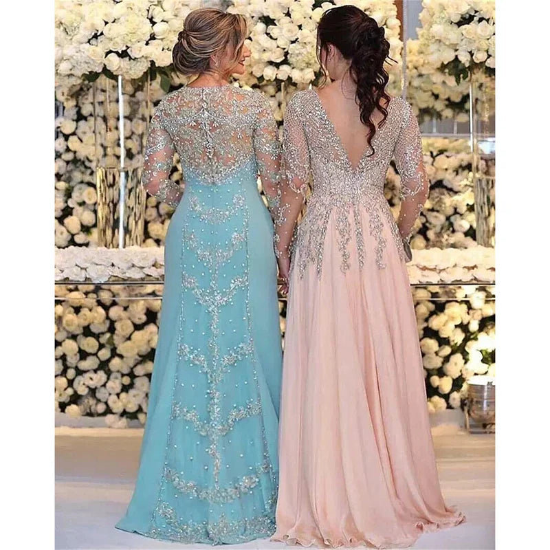 Elegant Luxury Crystals Beading Two Styles Chiffon Plus Size Party Gowns Evening Dress