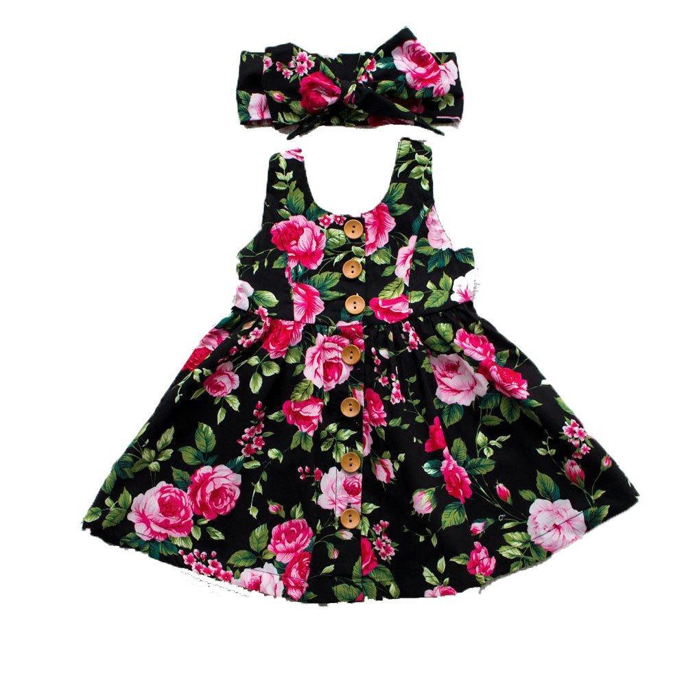 Interesting Toddler Kids Baby Girl Party Princess Floral summer Dress Pageant Clothes With Bow