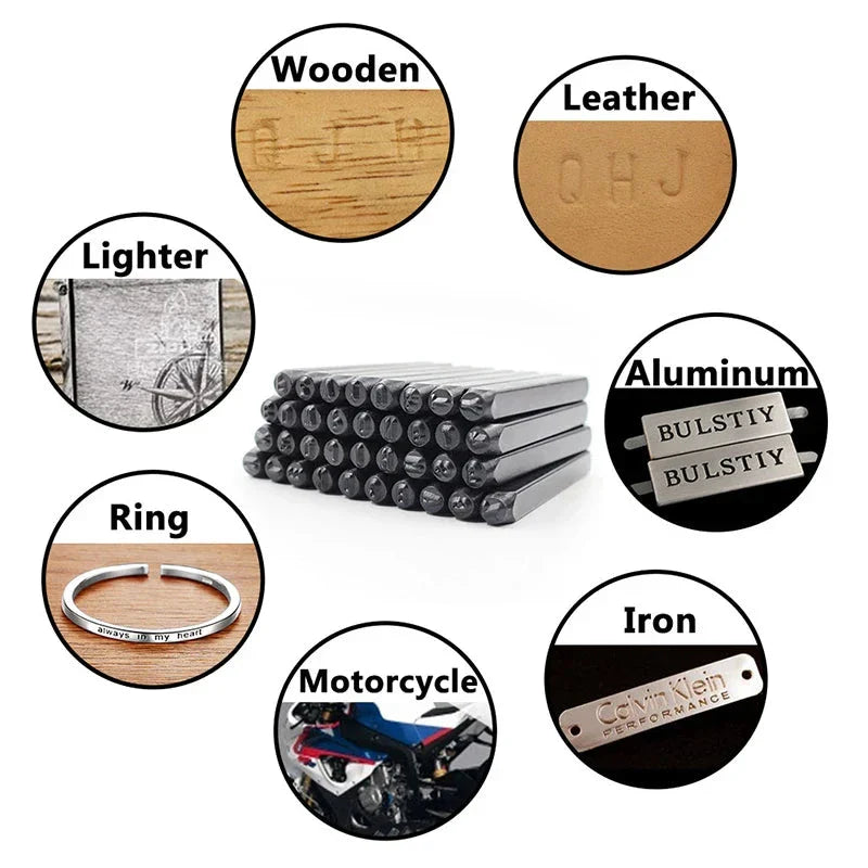 Letter & Number Stamp Punch Set - Hardened Steel for Metal, Wood, Leather (A-Z, 0-9)