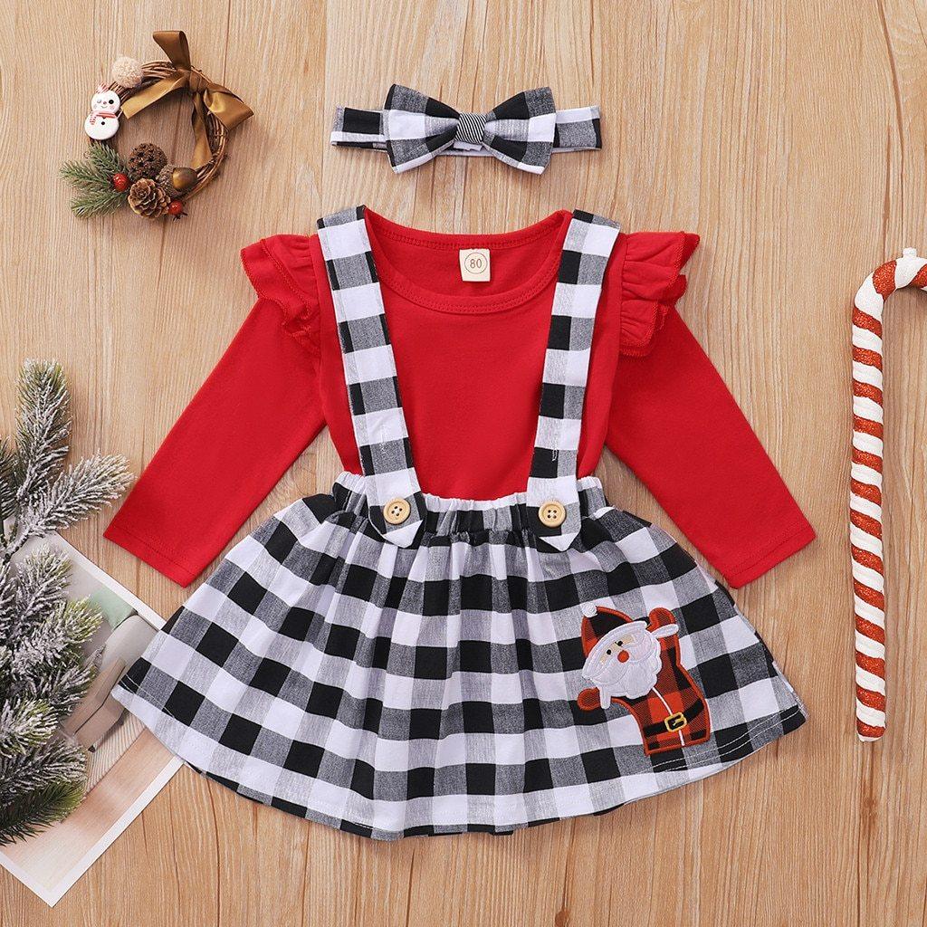 Cute Outfits Autumn Winter Plaid Suspender  Christmas Dress Clothing  Kids Girls Skirts