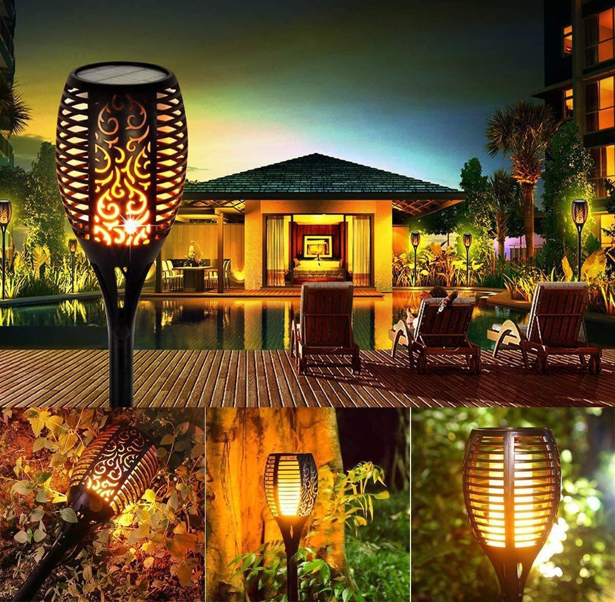 33/96 LED Solar Stainless Steel Torch Lamp For Yard Garden Pathway Doorway Courtyard
