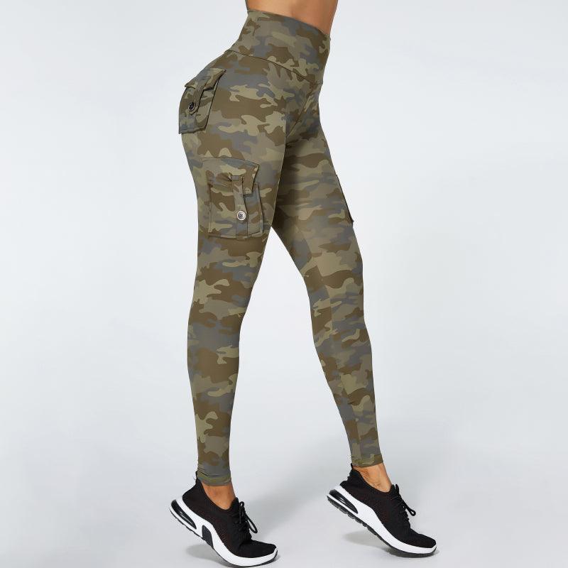 Camouflage Yoga Pants With Pockets Women Fitness Leggings Workout Sports Pocket Women Green Leggings Slim Skinny Gym Leggings Pants Push Up Elastic Slim Pants For Autumn And Winter