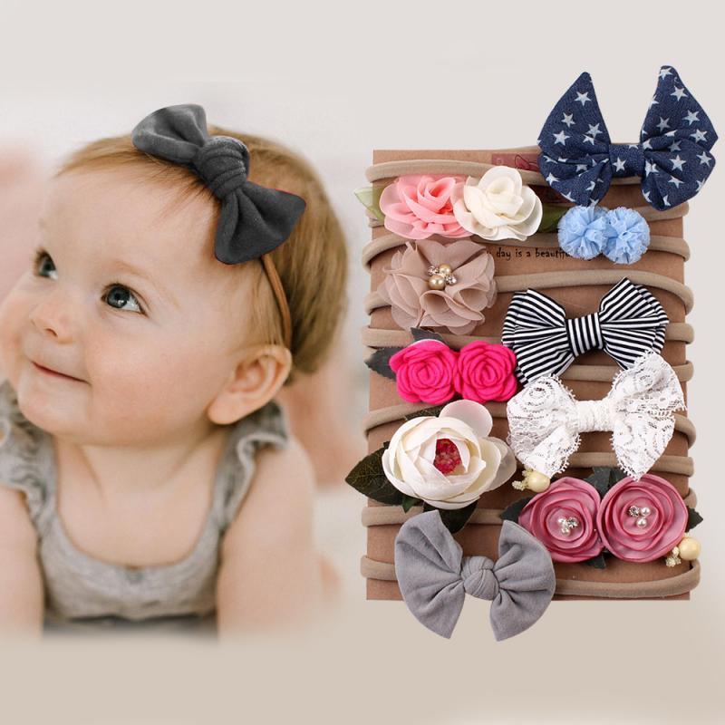 Luxury Modern 10PCS Set Kids Headband Bow For Girl Rabbit Ear Hairbands Turban Knot Kids Turbans Accessories  Headband