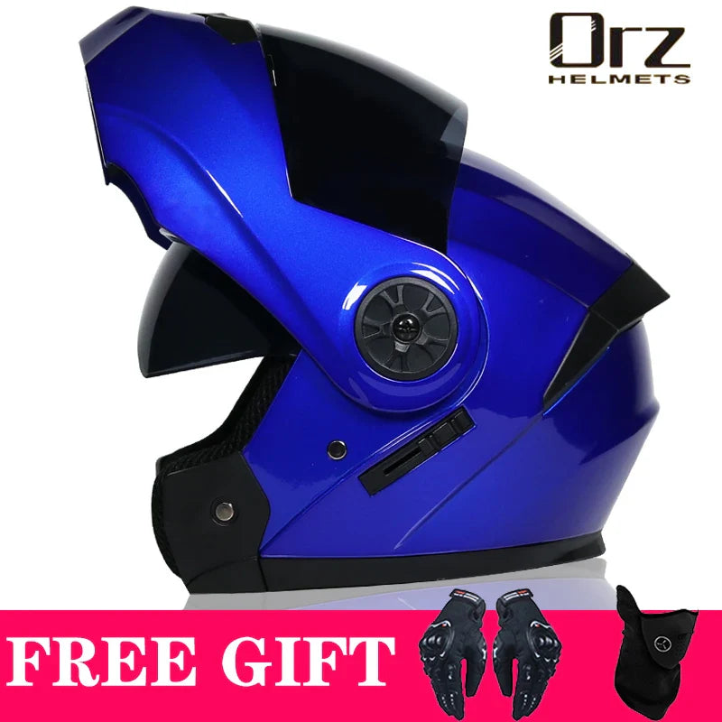 Latest DOT Approved Safety Modular Flip Motorcycle Helmet Voyage Racing Dual Lens Helmet Interior Visor Orz-161