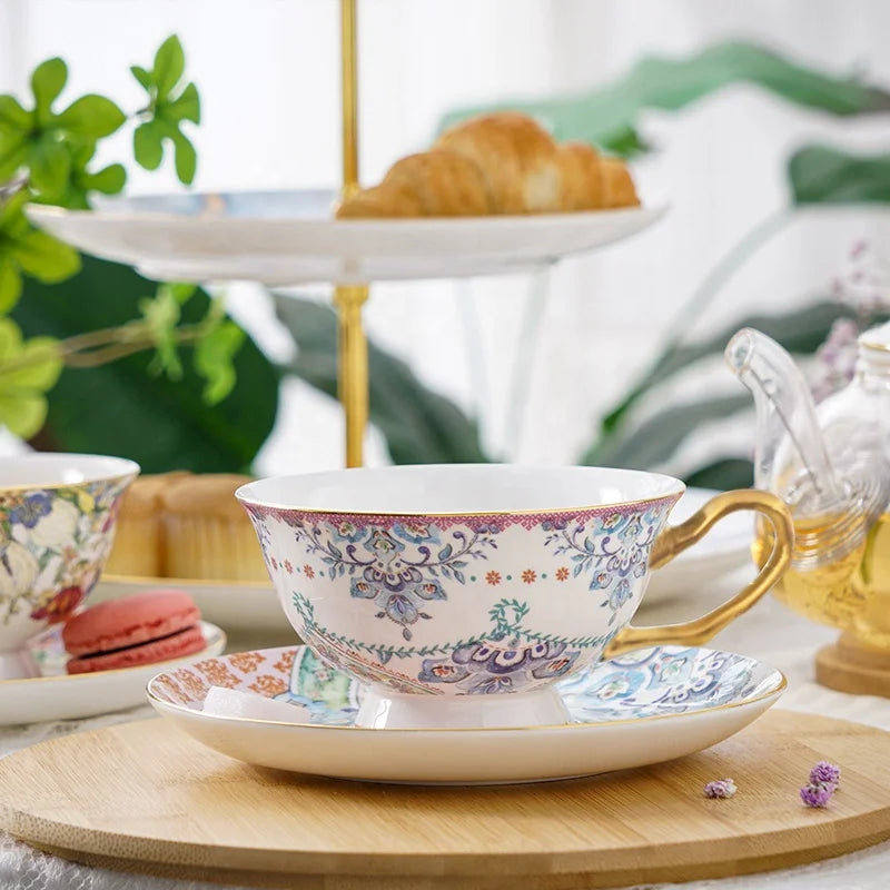 Floral Gold Fine Bone China Porcelain Tableware Coffee & Tea Set Cups and Saucers