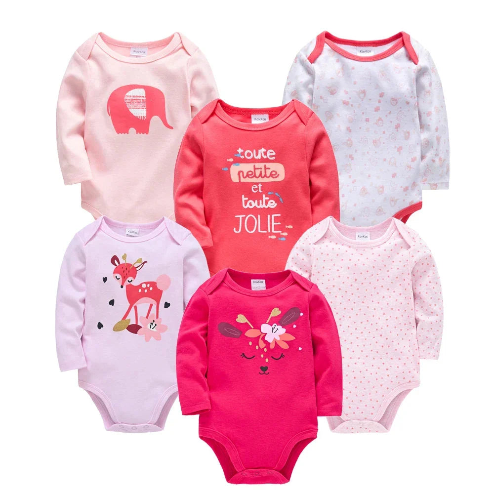 3/6 PCS Kavkas Cotton Baby Bodysuit Long Sleeve Set for Newborn Boys & Girls 0–12 Months