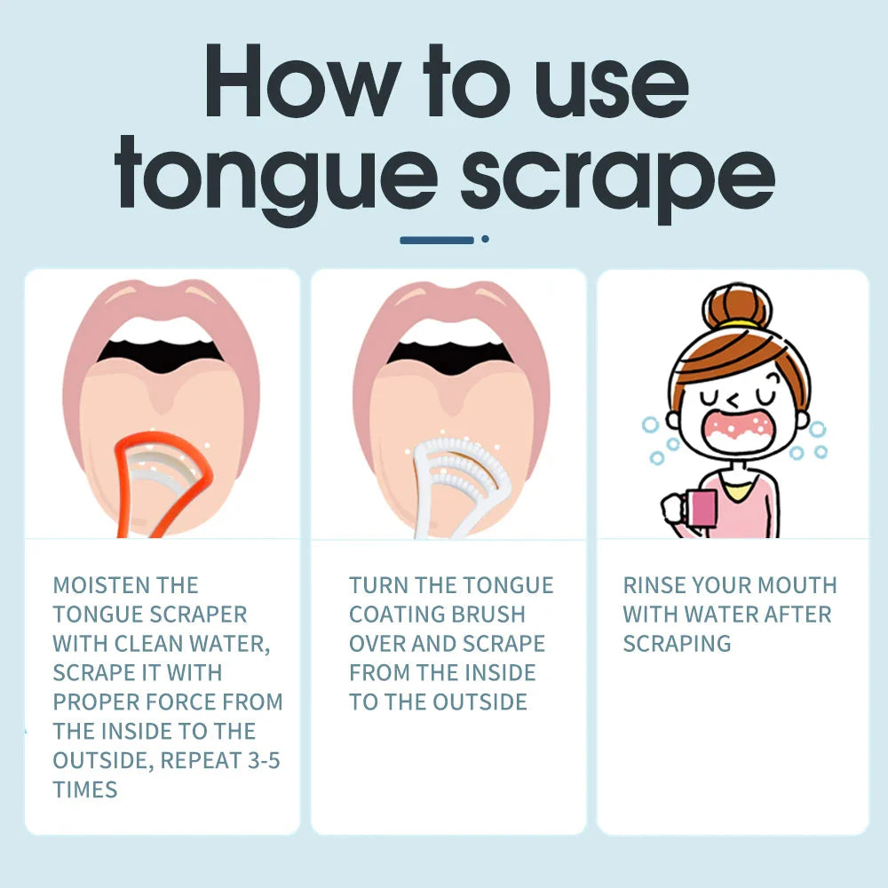 Silicone Tongue Scraper & Cleaner Brush - Fresh Breath Oral Care Tool, 1/3/6/12 Pack