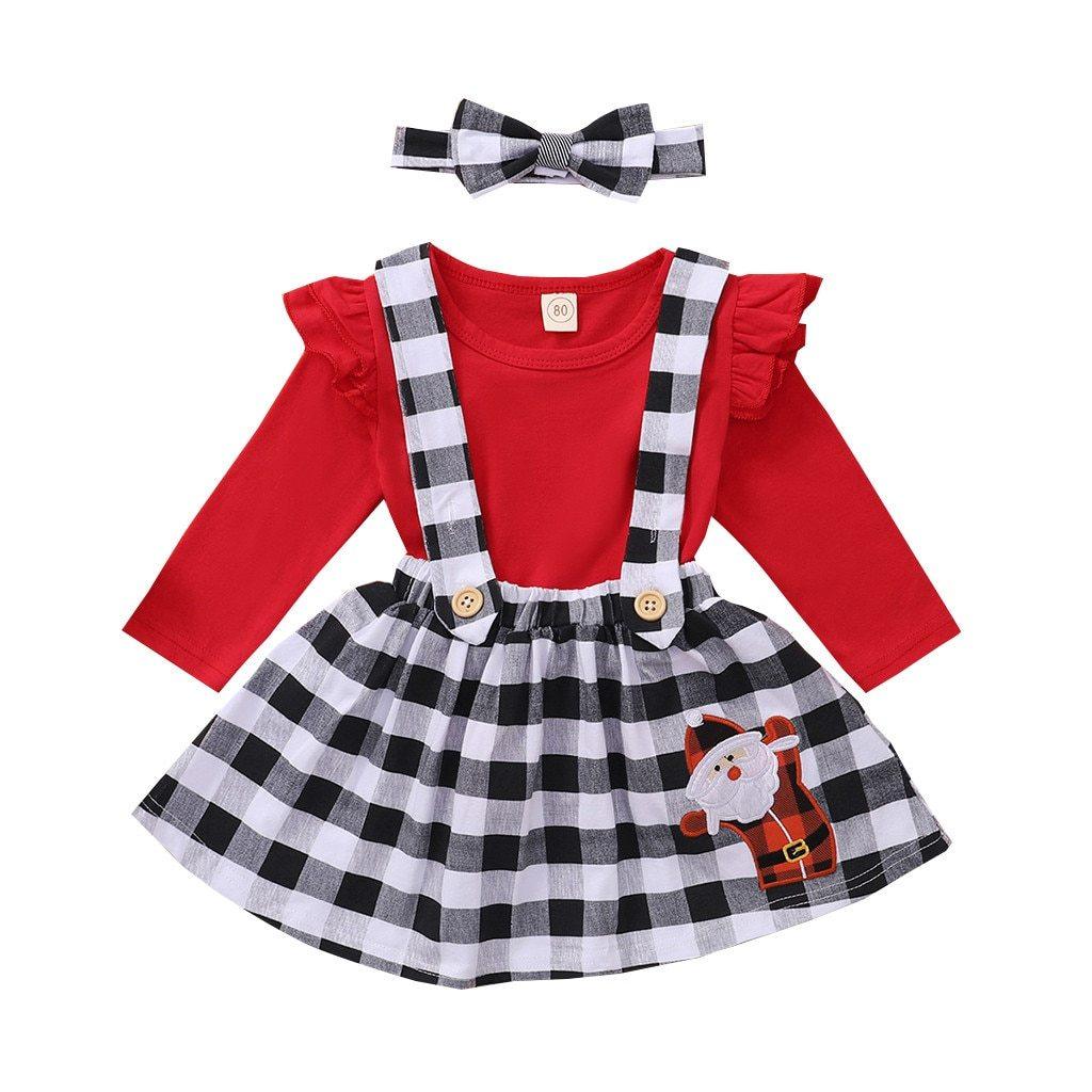 Cute Outfits Autumn Winter Plaid Suspender  Christmas Dress Clothing  Kids Girls Skirts