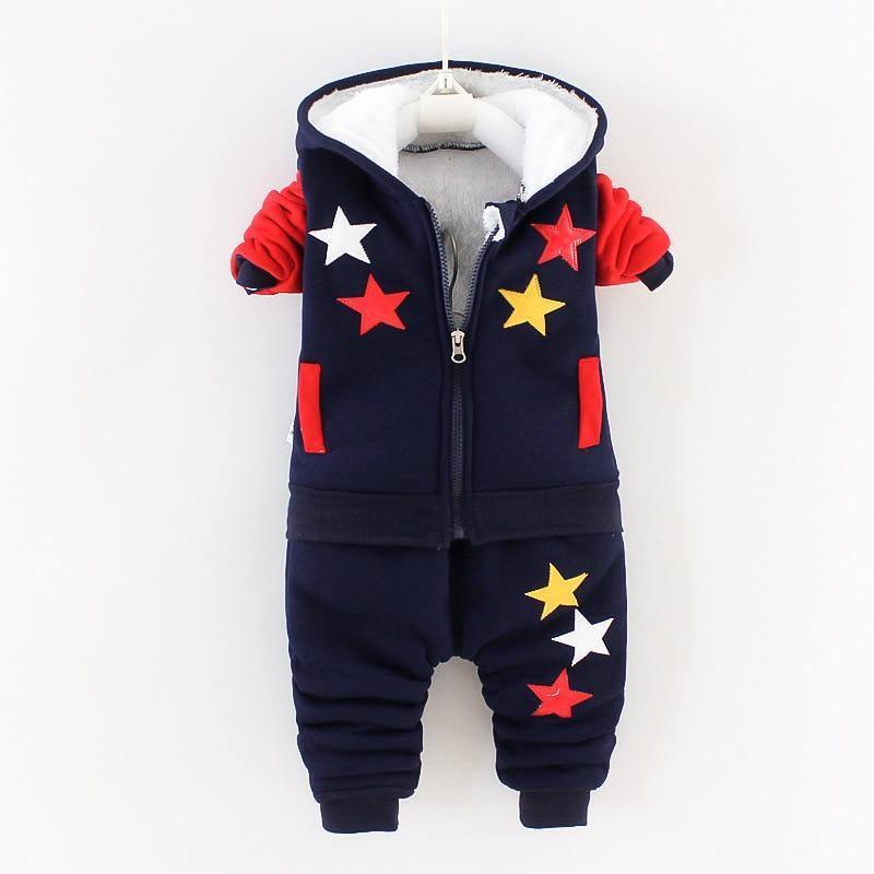 Modern Fashion Cotton Thick Warm Casual Hooded Sweater Cartoon Cute Bear Three-piece Suit For Baby Boy & Girl