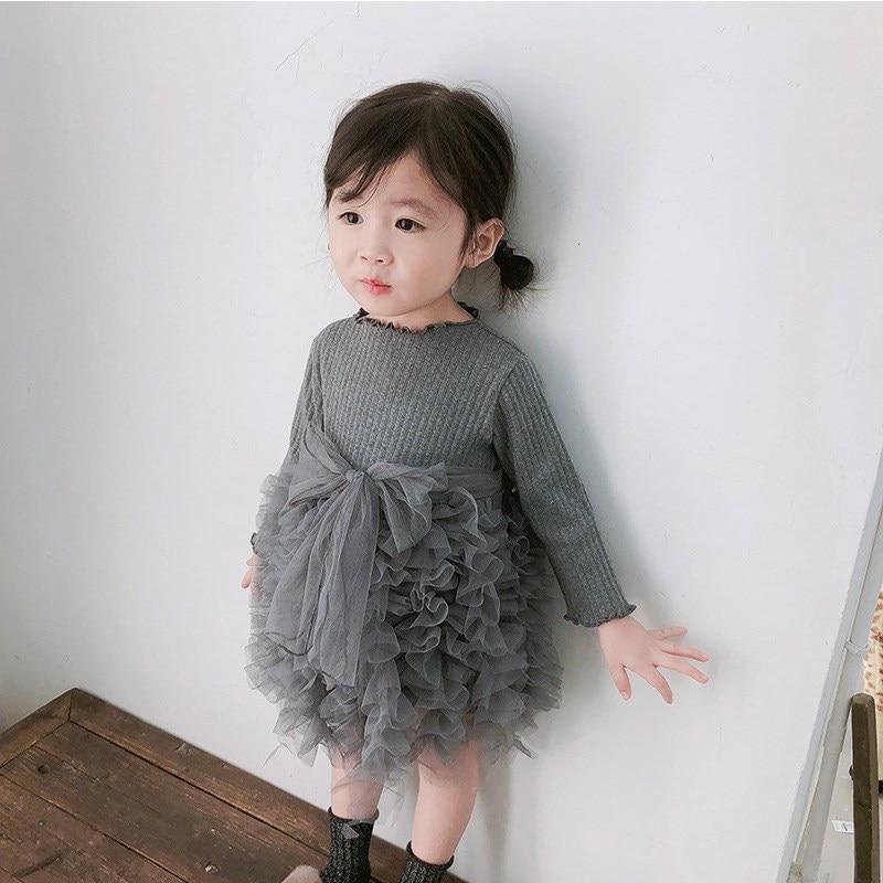 Modern Winter Flower Long Sleeve Smash Cake Baby Girls Dress For 1-5 Year Little Princess