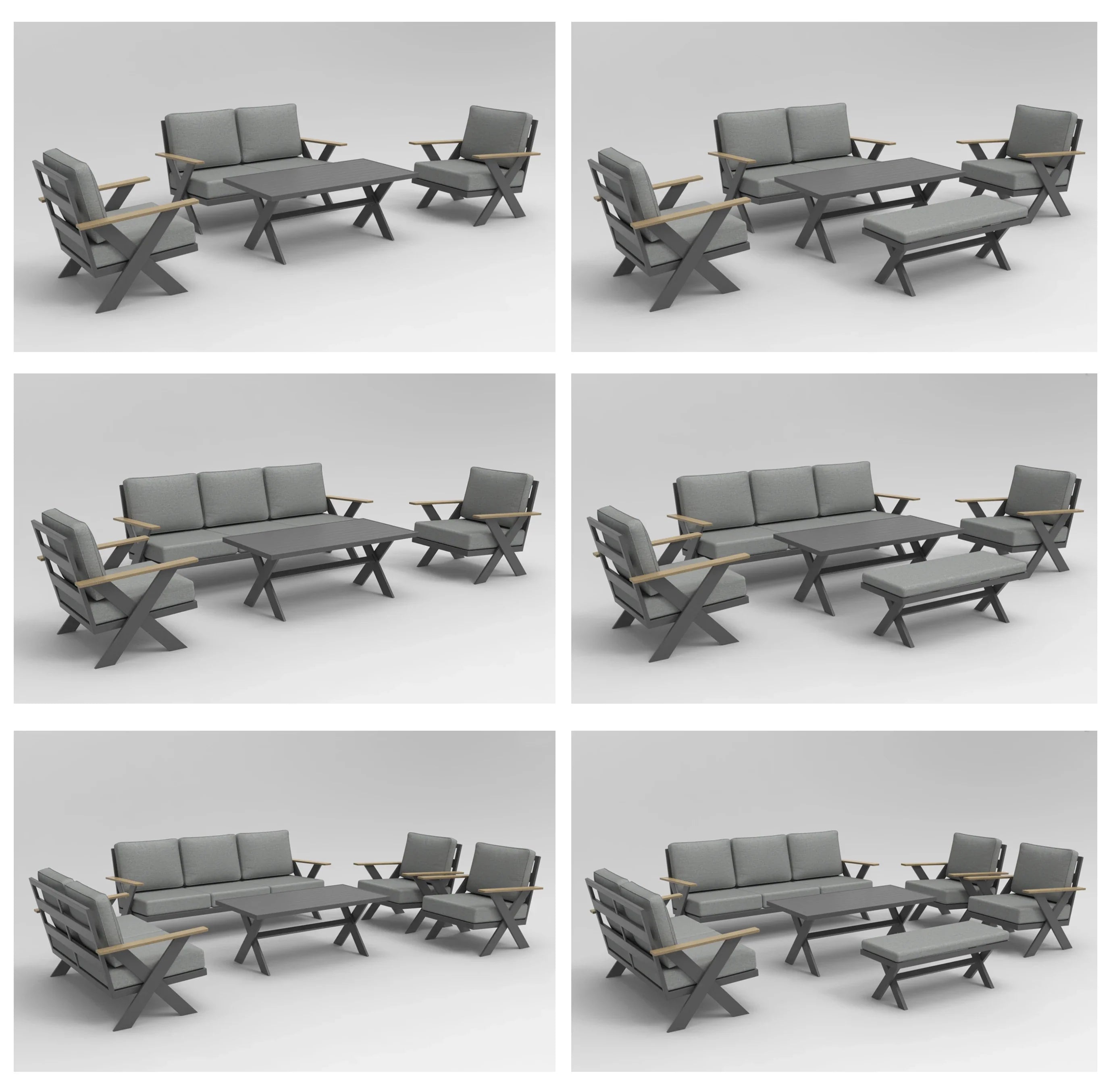 Modern All-Aluminum Outdoor Modular Sofa Set with X-Frame Design and Dining Table Freely Combinable for Farmhouse & Courtyard