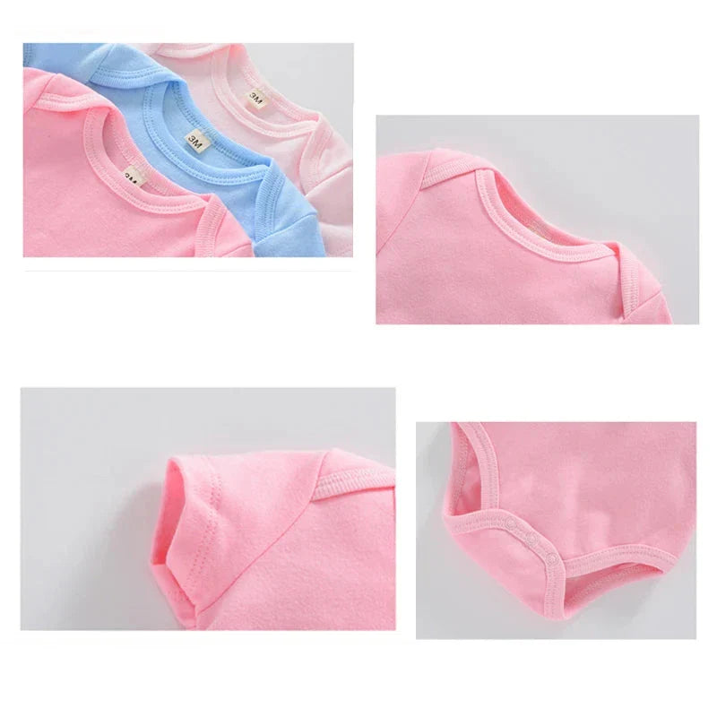 3PCS Baby Bodysuit Set (0–12M) – Soft Cotton Solid Color Summer Rompers for Boys & Girls