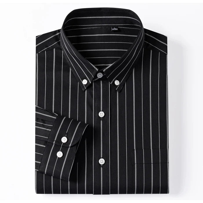 England Style Soft 100% Cotton Fashion Shirts Single Patch Pocket Long Sleeve Standard-fit Button-down Man Casual Striped Shirt