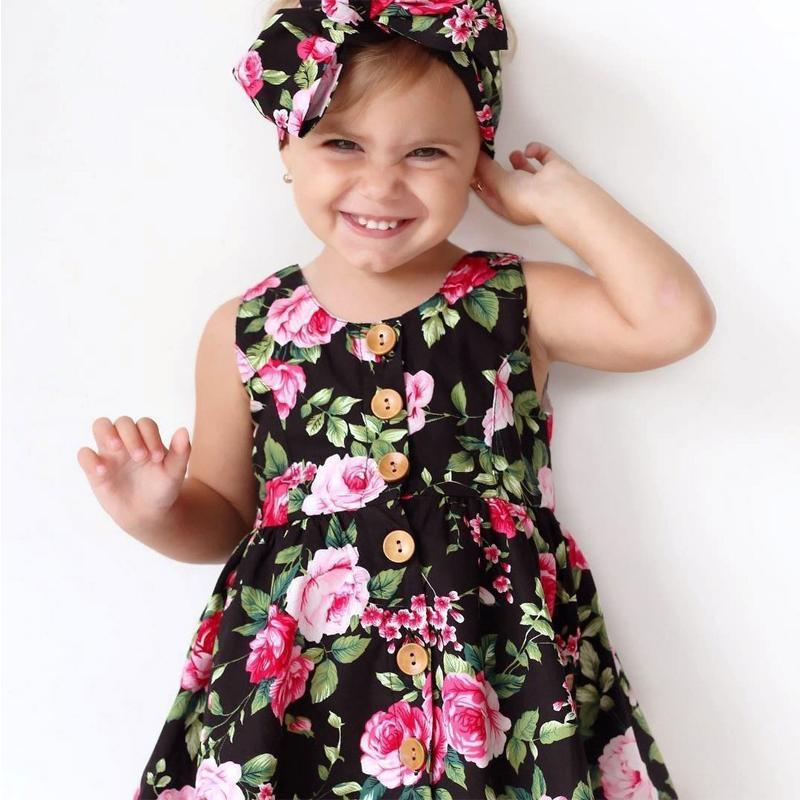 Interesting Toddler Kids Baby Girl Party Princess Floral summer Dress Pageant Clothes With Bow