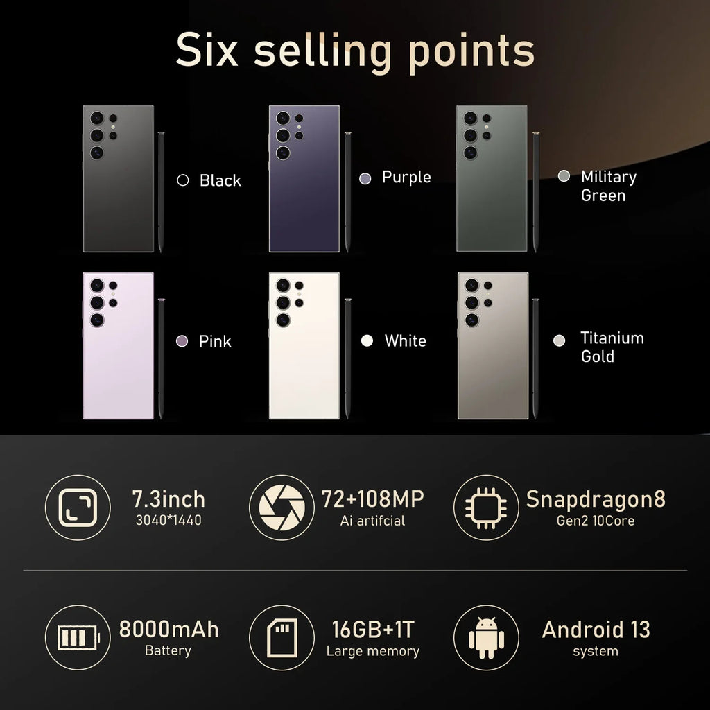 2025 S24 Ultra 7.3 5G Smartphone 16GB+1TB Android HD LCD 65W S Pen Mobile Gaming Phone with WIFI French & Spanish LTE Cellular
