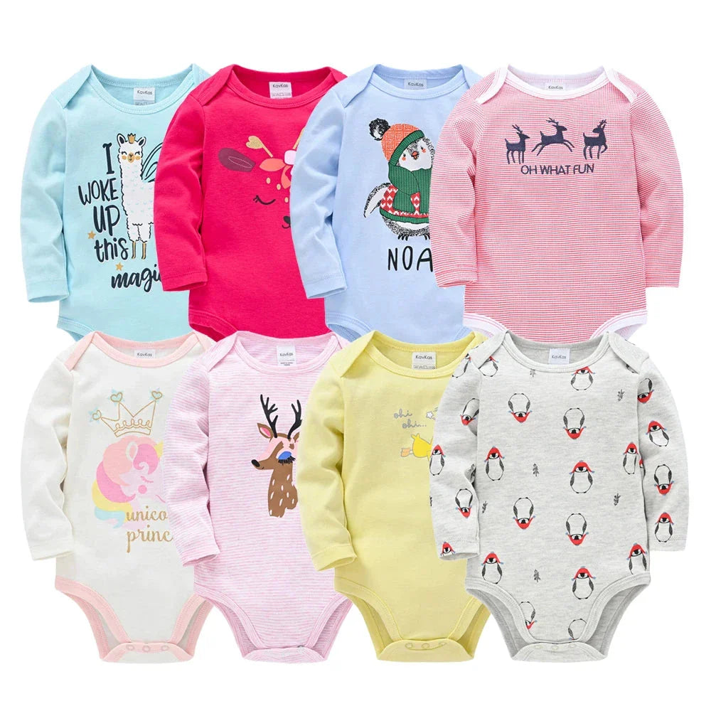 3/6 PCS Kavkas Cotton Baby Bodysuit Long Sleeve Set for Newborn Boys & Girls 0–12 Months