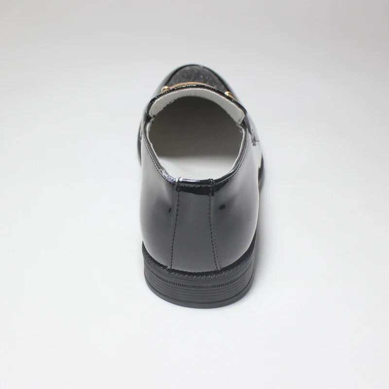 Boys Formal Shoes Black Patent Leather Slip On Round Toes