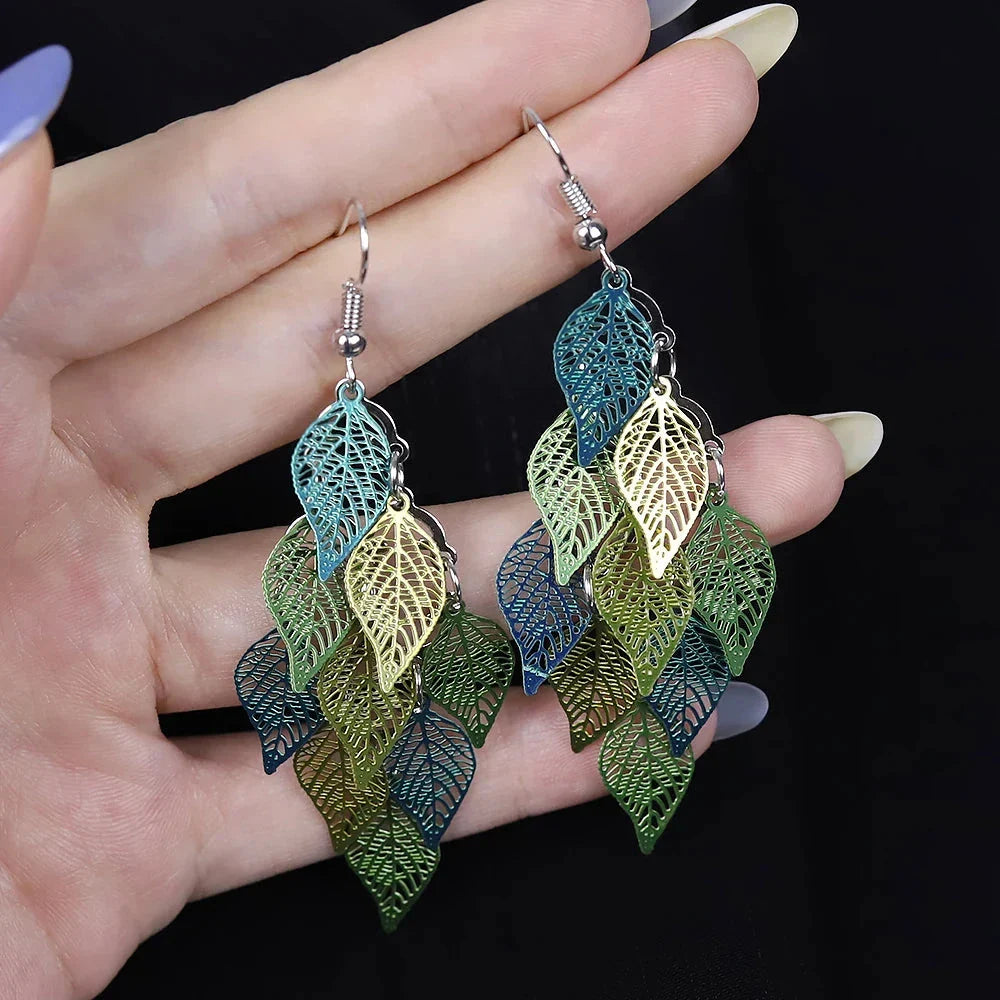 Ethnic Nine-Leaf Drop Earrings – Bohemian Dangle Jewelry for Women