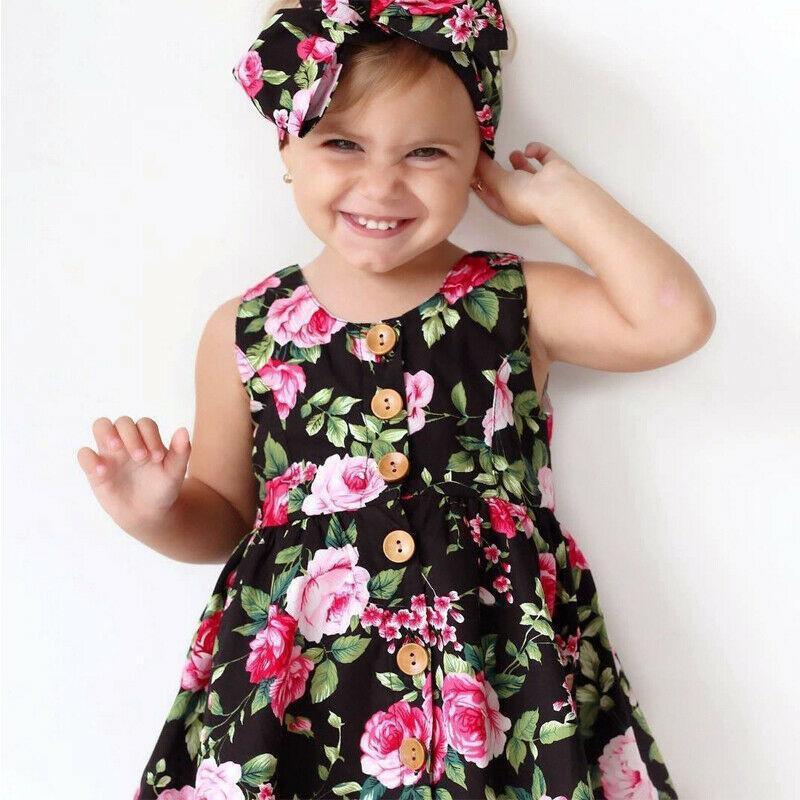 Interesting Toddler Kids Baby Girl Party Princess Floral summer Dress Pageant Clothes With Bow